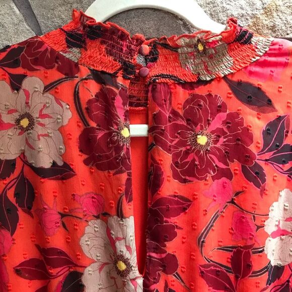 Torrid Mini Clip Dot Blouson Sleeve Dress Orange Floral Print 3x - Picture 14 of 15